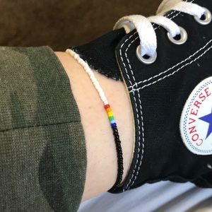 Rainbow seed bead anklet